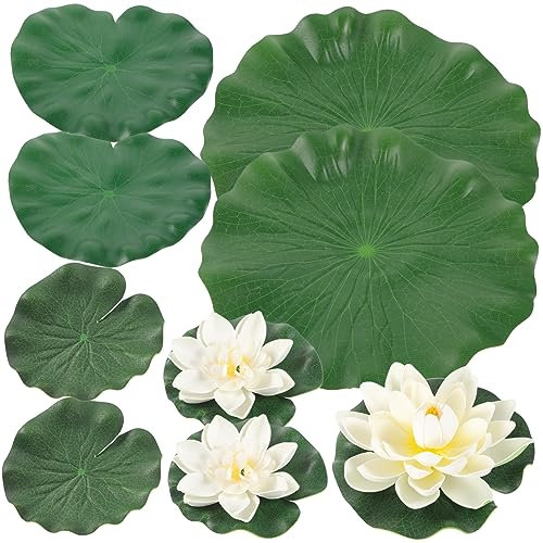 GRIRIW Künstliche Lotusblume Satz Kunststoff Schwimmende Teichpflanzen Pooldekoration Wiederverwendbare Wasserpflanze Mit Lotusblättern Für Aquarium Teich Garten