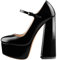 blingqueen Scarpe da donna con tacco alto Mary Jane con tacco a blocco, laccate, Pintura Nero, 46 EU