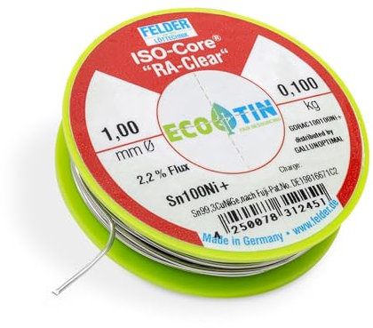 GALLUNOPTIMAL by FELDER Lötdraht Sn100Ni+ für stärker oxidierte Lötstellen | 1,0mm | 100g Spule | bleifrei mit 2,2% Flussmittel RA-Clear | REM1 | für Elektronik, Kabel und elektrische Anwendungen