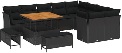 vidaXL Garten-Sofa-Set 12 pcs Schwarz Poly-Rattan, Garten und Terrasse, modernes Lounge-Set, ergonomische Sitzplätze, entspannter Sommer-Sofa, praktische Patio-Kollektion