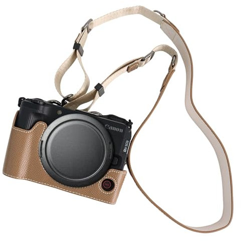 VOVMOEYA Camera Case for Canon EOS R50 V with Adjustable Shoulder Strap, R50V PU Leather Half Case, Stylish Protective Lightweight, Precise Fit, Tripod Compatible