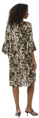 KAFFE Kleid KAhera Damen Kleid 3/4 Arm Knielang Print Elegant Freizeitkleid 40, Leopard Print 40