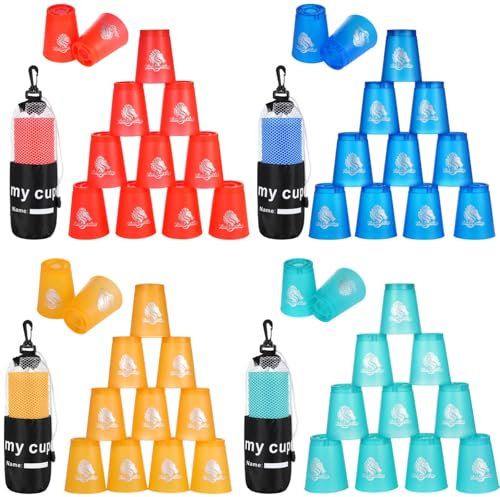 48 Stück Sport Stapelbecher Speed Training Spiel für Jugendliche und Erwachsene Bunte Plastikbecher in Rot, Blau, Grün, Orange