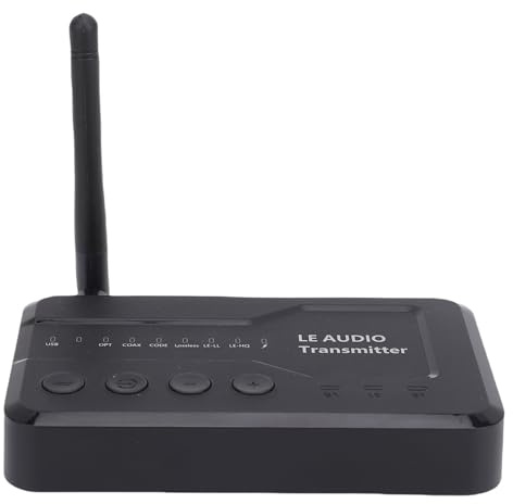 Lazmin112 Bluetooth 5.3 Audio -Sender, 50m Reichweite, BT (Classic + Le Audio) und BA (Broadcast Audio), mit USB Aux Opt Coax -Eingängen, Externe Antenne