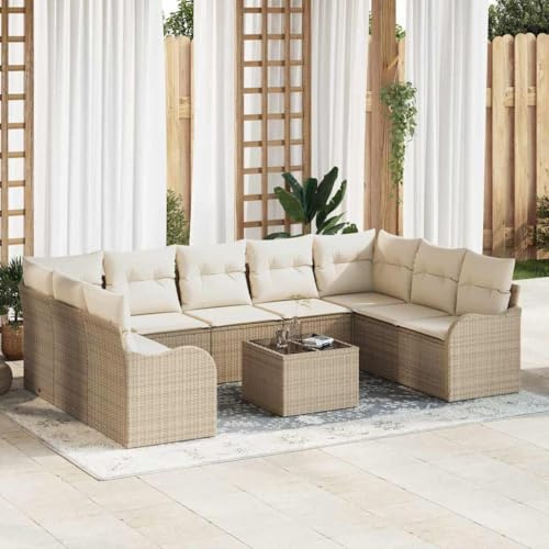 Qnhdfrt Gartenmöbel Set 5-TLG aus Natur Rattan mit Tisch Beige Outdoor Sitzgruppe für Garten und Terrasse bis 5 Personen
