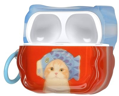 kwmobile In-Ear Kopfhörer Case für Apple Airpods Pro 2 / Pro 1 Hülle mit Karabiner - Headphones Case - Earphones Cover Etui - Katze mit Fischhut
