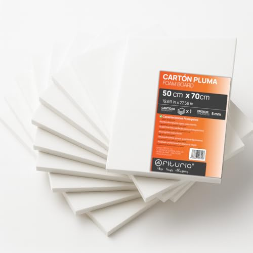 OFITURIA Cartón Pluma Blanco 50x70 cm, Plancha de Poliestireno Expandido Ligero y Rígido, Foamboard Multiusos de Fácil Corte, para Manualidades y Maquetas, 5 mm