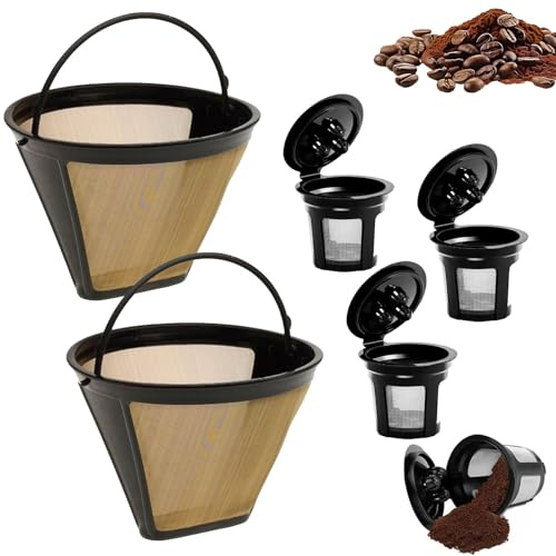 2 Stück Kaffeefilter Edelstahl, +4 Kapselbecher, Hitzebeständig und Verschleißfest, Tragbarer Griff, Filterset, Wiederverwendbar, für Die Meisten Kaffeemaschinen Geeignet