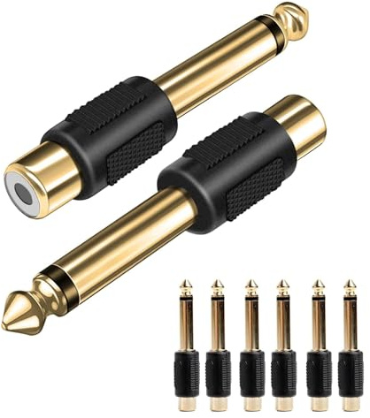CanQuanSWZX 6 Stück Adapter Klinke auf Cinch, 6,35mm Klinke Stecker auf Cinch Buchse Adapter, Vergoldete Anschlüsse für Optimale Klangqualität, Ideal für Kopfhörer, Home Theater, Kameras und mehr