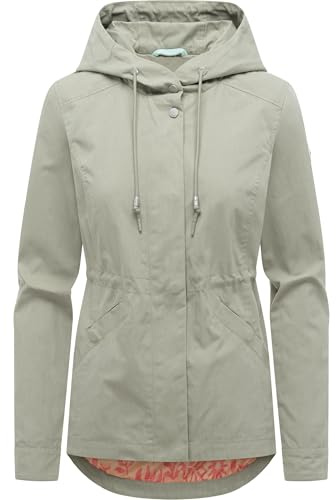 Ragwear Damen leichte Übergangsjacke kurzer Parka Jacke mit verstellbarer Kapuze und Taillenzugkordel Dankira XS-3XL