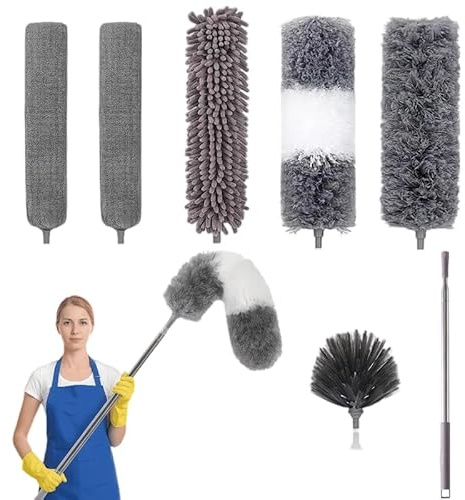 Ausziehbarer Staubwedel für Reinigung & Lückenbürste Kit - biegbares, waschbares Mikrofaser-Reinigungswerkzeug für hohe Decken, Ventilatoren, Jalousien, Autos und Möbel
