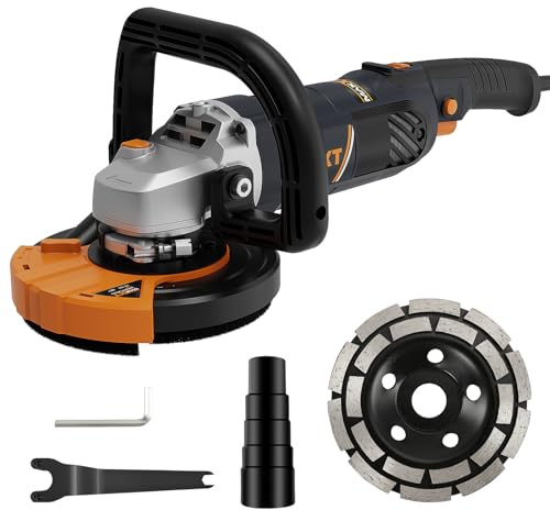 MAXXT Betonschleifer Betonfräse Set, 1500W Motor, 3000-8500rpm Leerlaufdrehzahl, 125mm Polierpad, 3,4 kg, variable Drehzahl, Staubabsaugung, abnehmbares Schutzschild, leicht zugängliche Kohlebürsten