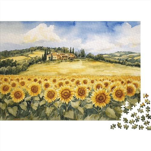 Sunflower Field Landscape 1000 Piece Jigsaw Puzzle Paper for Adults Countryside Hills Jigsaw Puzzle for Adults Relaxing Focus Family Activity Home Decoration Gift 52x38cm/1000pcs