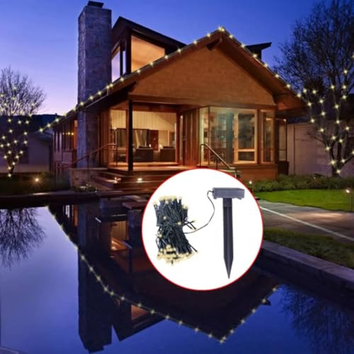 Mangloder Guirlande Lumineuse Solaire LED Blanc Chaud pour décoration extérieure et intérieure de Noël, Jardin, façade, terrasse, avec 200 Perles, 24 m, idéale pour fête Saison Hiver