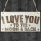 Red Ocean I Love To The Moon And Back Wooden Hanging Plaque Love Gift Sign