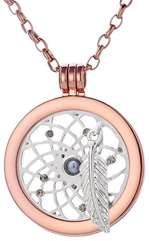Morella Damen Halskette Rosegold 70 cm Edelstahl mit Amulett und Coin 33 mm Traumfänger Silber in Schmuckbeutel