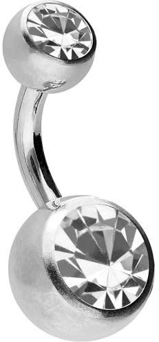 PIERCINGLINE Bauchnabelpiercing aus Chirurgenstahl mit 2 Kristallen - Bananabell Piercing in stylischen Farben und 4 Größen