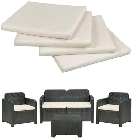 GHIOCUSCINI | Set di 4 Cuscini da Esterno per Salottino in Rattan, COLORE ECRU', Tessuto Cotone/Poliestere, Sfoderabile, 58 x 51 cm, Alto 5 cm, Made in Italy