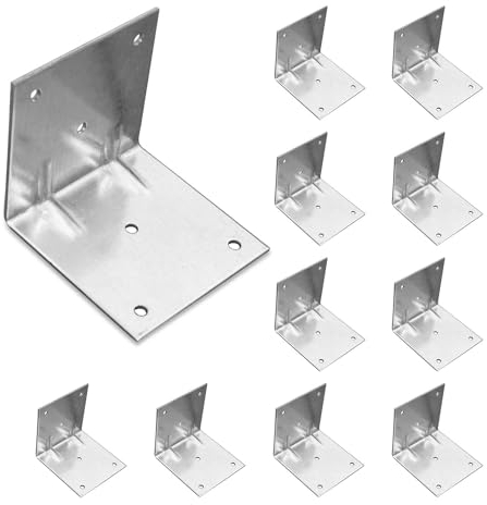 OMIDEAS 10 x Winkelverbinder (70 x 70 x 70 x 2) Winkel L Klammern Eckwinkel 90 Grad Lochwinkel Bauwinkel Holzverbinder MetallWinkel Möbel Stuhl Verbinder Verzinkt
