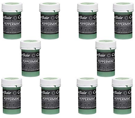 Sugarflair Peppermint Pastel Food Colouring Paste, Highly Concentrated for Use with Sugar Pastes, Buttercream, Royal Icing or Cake Mix, Subtle Colour Dye - 25g (Pack of 10)