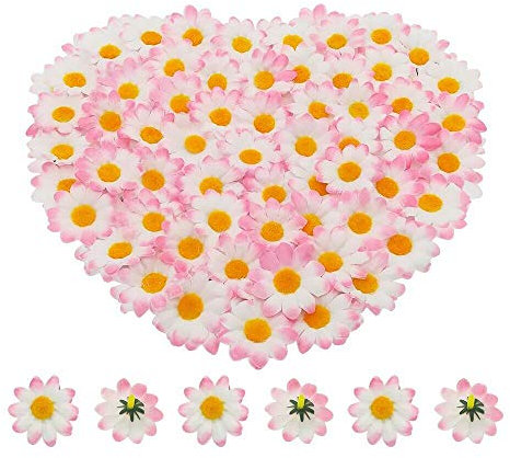 BornFeel Künstliche Gerbera Blumen Köpfe 100tlg. Daisy Sonnenblumen Blumenköpfe für DIY Hochzeit Party Handwerk Tischstreudeko (Weiß & Pink)