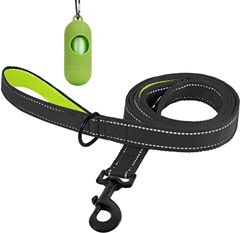 bolux Traffic Kontrolle Dual gepolsterte Griff strapazierfähig, 3 m Reflektierende Hundeleine 5 ft Lange Leine mehr Kontrolle der Sicherheit Training ideal für große Mittelgroße Hunde, Schwarz/Grün