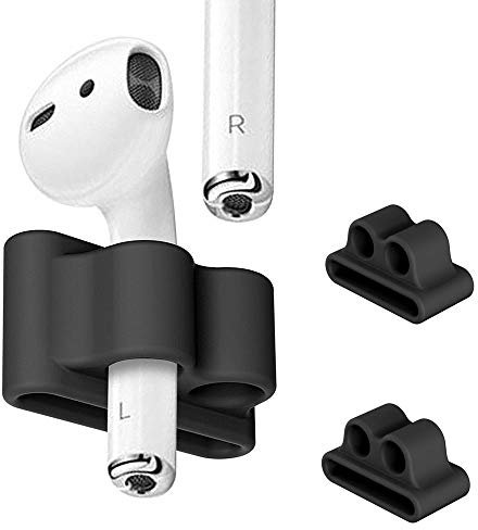 Finenic AirPods Halterung für AirPods, tragbar, Anti-Verlust, Silikon, kompatibel mit Apple AirPods Zubehör, Black +Black 2pack