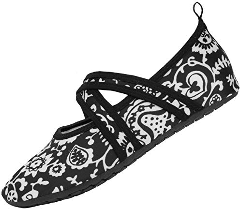 WeWee® Women's Barefoot Shoes [Size 35-43] with Supportive Band for Perfect Hold I Feather-Light & Flexible Barefoot Shoes Women Outdoor for Free Feet, White Flowers Cross, 6/7 UK