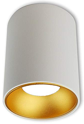 LED Aufbauleuchte rund Weiß-gold 3 Watt warmweiß GU10 230V - 110x85mm Aufbaustrahler aus Aluminium - Aufbau Downlight Deckenlampe Loft Aufbau-Spot Decken-Strahler