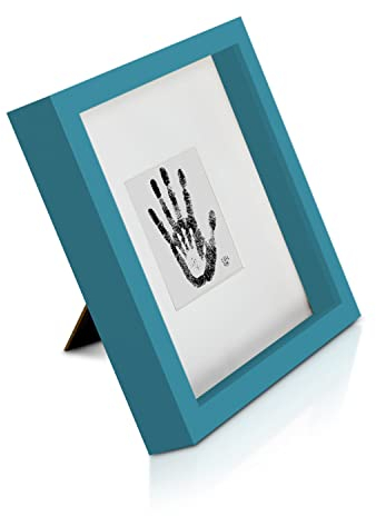 Classic by Casa Chic - Quadratischer Box-Bilderrahmen aus Echtholz - English Green/Teal - 23x23 cm und 4,5 cm tief - Sicherheitsglas - mit 10x10 cm Passepartout