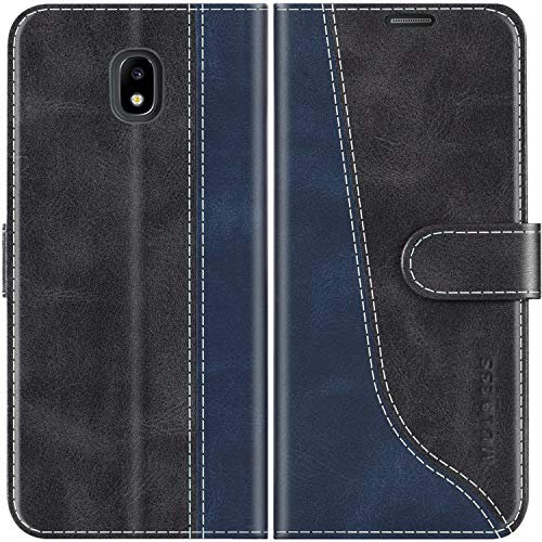 Mulbess Coque pour Samsung Galaxy J3 / J3 Duos 2017, Etui a Rabat, Housse en Cuir, Pochette de Protection Portefeuille, Élégant Noir