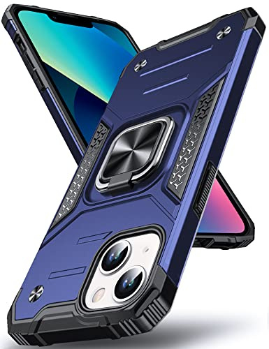 DASFOND Designed for iPhone 13 Case, Military Grade Shockproof Protective Phone Case Cover with Enhanced Metal Ring Kickstand [Support Magnet Mount] for iPhone 13 6.1 inch, Blue