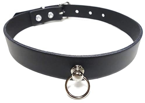 Gletscherlicht Halsband mit kleinem O-Ring 13mm, Lederhalsband mit kleinem Ring der O aus schwarzem Leder, Modeschmuck, Style: Gothic SM Sub Bottom Halsband