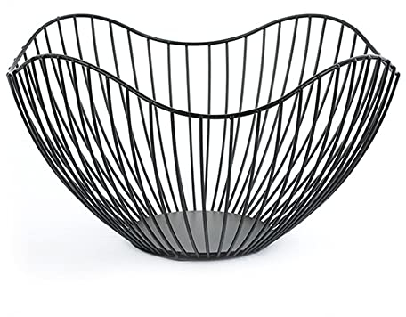 NatureMan Kitchen Counter Fruit Bowl Large Fruit Basket Bowl Metal Wavy Storage Basket Kitchen Vegetable and Fruit Bowl, Used to Hold Fruits, Vegetables and Bread (Black)