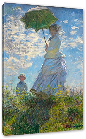 Pixxprint Claude Monet - Frau mit Sonnenschirm, Größe: 80x60cm, Leinwandbild, fertig gespannt, Wandbild, Dekoration, Kunstdruck, kein Poster