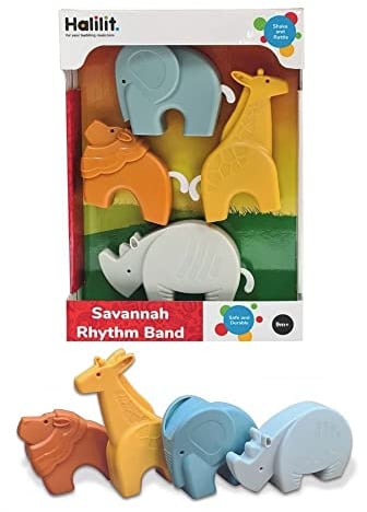 Halilt Halilit Savannah Rhythm Band Gift Set 4-Piece Baby Music Toy Gift with Lion, Elephant, Rhino & Giraffe Rattles | Sensory Instruments for Toddlers 9 Months+ | BPA-Free Early Learning Playset