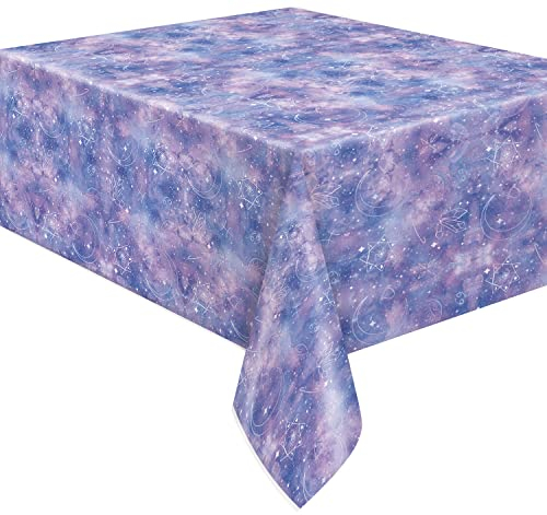Unique 26143 - Kunststoff-Tischdecke – 2,13 m x 1,37 m – Lila Galaxie-Party – 1 Stück (1 Packung)