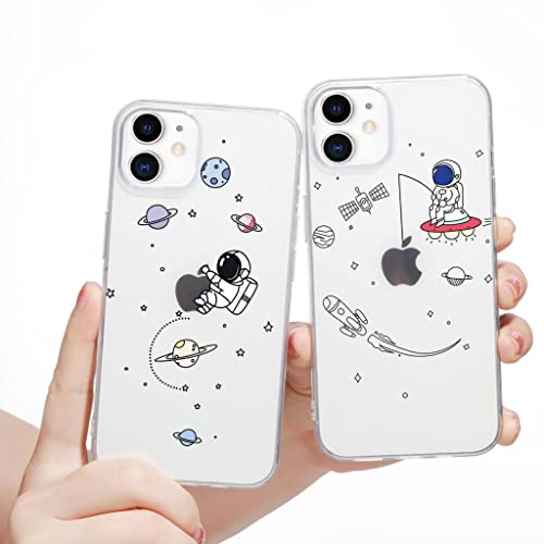 Yoedge 2 Stück Durchsichtig Hülle für iPhone 11 6,1,Transparent Handyhülle mit Aesthetic Motiv Mode Chic Muster, Ultra Dünn Weich Klar Silikon TPU Stoßfeste Bumper Schutzhülle für Mädchen,Astronaut 1