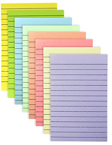 Haftnotizen, 400 Blatt Linierte Haftnotizen, 8 Farben Selbstklebende Klebezettel 100 x 150 mm Bunte Sticky Notes für Büro Zuhause Schule Sitzung