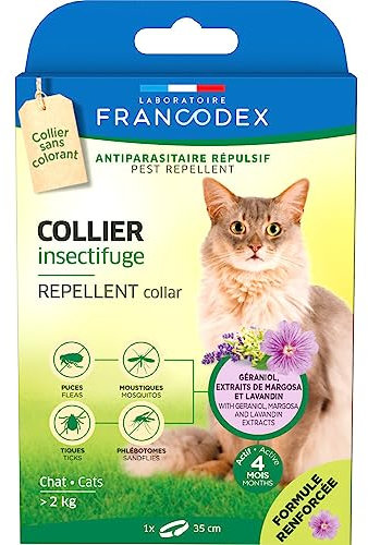 Francodex - Collier Insectifuge pour Chats de Plus de 2 kg Longueur 35 cm Formule renforcée