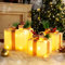 ELKTRY LED Geschenkbox, Weihnachtsdeko mit 60 LED 3 Set außen innen, Beleuchte Weihnachtenbox mit Timer und 8 Leuchtmodus, Strom Geschenkbox mit Flanell und Champagner Gold Bänder für Weihnachten