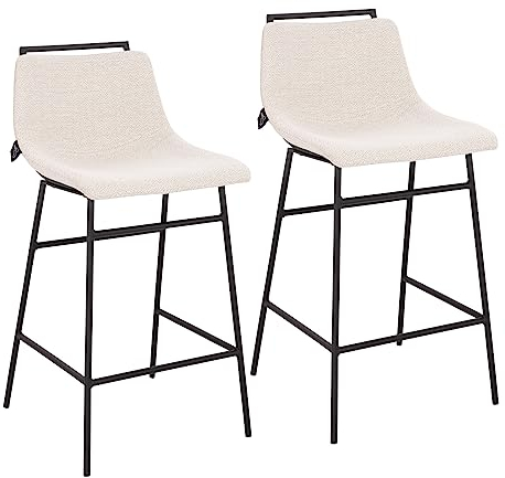 SVITA Camille 2er Set Barhocker Barstühle mit Lehne Fußstütze Boucle Weiß