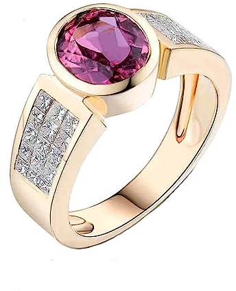 Gold Ringe Frauen 750, Ringe Damen Elegant 18 Karat Gelbgold Turmalin 1,6 ct Runder Turmalin mit 1,08 ct Diamant Komfort Fit Größe 63 (20.1)