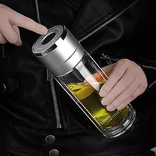 ZMHQLPDZ Botella Infusora de Té de Vidrio Borosilicato Doble Pared Con Filtro de Acero Inoxidable, Vaso Portátil de Viaje (Plata)