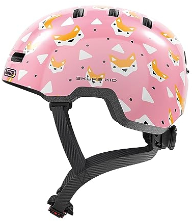 ABUS Kinderhelm Skurb Kid - robuster Fahrradhelm im Skater-Look mit Platz für einen Zopf und vielfältigen Designs - für Mädchen und Jungen - Rosa mit Füchsen, Größe S