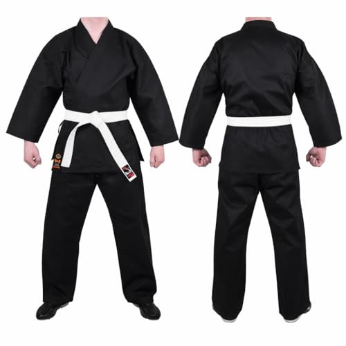 MAR | Karate Student Gi Uniform Traditional Karate Suit for Men Women Kids & Adults | Lightweight 7.5oz Poly Cotton Fabric Size 90cm-210cm| Black (Free White Belt)