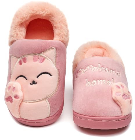 Vunavueya Ragazze Pantofole Scarpe Ragazzi Inverno Pantofola a Collo Basso Bambini Caldo Peluch Ciabatte di Cotone a Casa Rose Rosa 22/23 EU=160CN