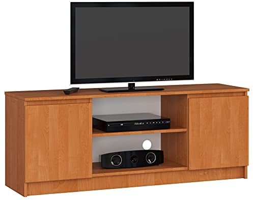 AKORD | Mobile per TV in Legno K 140 | Mobiletto Porta Televisione Soggiorno | un ripiano aperto | 2 Ripiani con Ante a Sinistra e a Destra | 55 x 140 x 40 cm | Peso 40kg | Colore Ontano