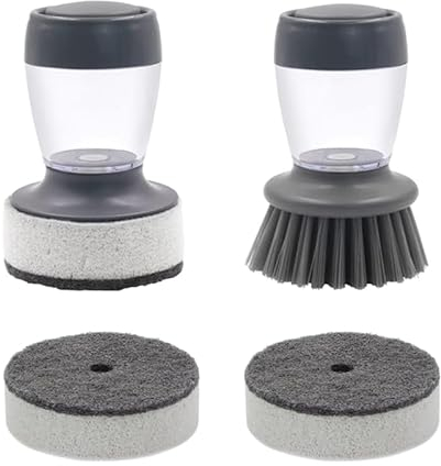 Youery 2 Piezas Grandes Cepillo para Lavar Platos, 9x10cm Cepillo Limpieza Hogar, con Dispensador de Jabón, Cepillo para la Limpieza de Platos, Ollas, Sartenes y Fregaderos, Gris