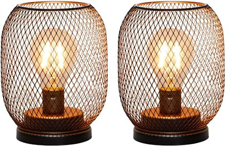 TRIROCKS Set Von 2 Batteriebetriebene Tischlampe Metallkäfig Kabellose Laterne Mit LED Birne Oval Vintage Dekorative Outdoor Lichter Für Hochzeiten Partys Patio Für Innen Regaldekoration